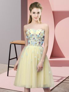 Yellow Sleeveless Tulle Lace Up Quinceanera Court of Honor Dress for Wedding Party