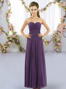 Colorful Purple Empire Chiffon Sweetheart Sleeveless Ruching Floor Length Lace Up Quinceanera Court Dresses