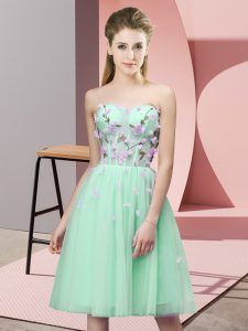 Empire Quinceanera Court of Honor Dress Apple Green Sweetheart Tulle Sleeveless Knee Length Lace Up