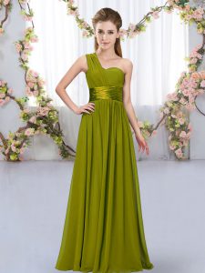 Olive Green Lace Up One Shoulder Belt Court Dresses for Sweet 16 Chiffon Sleeveless
