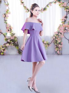Short Sleeves Chiffon Mini Length Zipper Quinceanera Court of Honor Dress in Lavender with Ruching