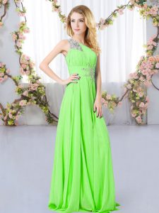 Sleeveless Chiffon Floor Length Zipper Quinceanera Court of Honor Dress in with Beading