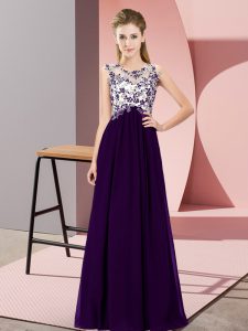Purple Chiffon Zipper Dama Dress Sleeveless Floor Length Beading and Appliques