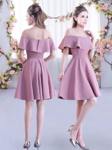 Customized Short Sleeves Mini Length Ruching Zipper Court Dresses for Sweet 16 with Pink