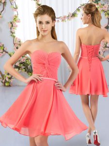 Watermelon Red Sweetheart Neckline Ruching Quinceanera Court Dresses Sleeveless Lace Up
