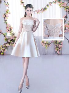 Customized Champagne Half Sleeves Satin Lace Up Damas Dress for Wedding Party