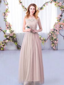 Beautiful Empire Quinceanera Court of Honor Dress Pink Scoop Tulle Sleeveless Floor Length Side Zipper