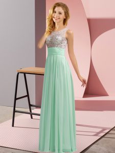 Apple Green Empire Beading Dama Dress for Quinceanera Side Zipper Chiffon Sleeveless Floor Length