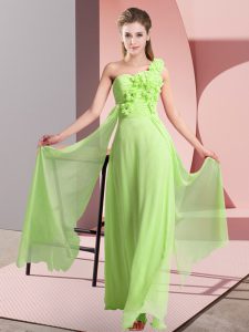 Ideal Yellow Green Sleeveless Floor Length Hand Made Flower Lace Up Vestidos de Damas