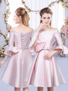 Gorgeous Baby Pink 3 4 Length Sleeve Satin Lace Up Vestidos de Damas for Wedding Party