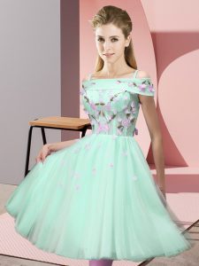 Apple Green Dama Dress Wedding Party with Appliques Off The Shoulder Short Sleeves Lace Up