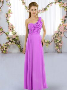 Lilac Sleeveless Chiffon Lace Up Dama Dress for Quinceanera for Wedding Party