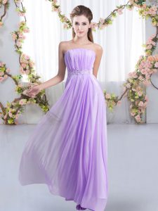 Extravagant Lace Up Quinceanera Court of Honor Dress Lavender for Wedding Party with Beading Sweep Train