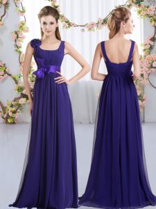 Purple Zipper Straps Belt and Hand Made Flower Vestidos de Damas Chiffon Sleeveless