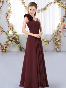 Clearance Chiffon Straps Sleeveless Lace Up Hand Made Flower Quinceanera Court of Honor Dress in Brown