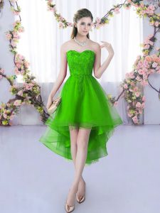 Green Tulle Lace Up Quinceanera Dama Dress Sleeveless High Low Lace