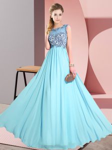 Aqua Blue Quinceanera Court Dresses Wedding Party with Beading and Appliques Scoop Sleeveless Backless