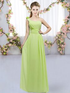 Glittering Yellow Green Chiffon Lace Up One Shoulder Sleeveless Floor Length Court Dresses for Sweet 16 Hand Made Flower