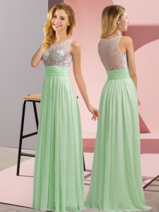 Fabulous Floor Length Empire Sleeveless Apple Green Quinceanera Court of Honor Dress Side Zipper