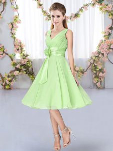 Yellow Green Quinceanera Court Dresses Wedding Party with Hand Made Flower V-neck Sleeveless Lace Up