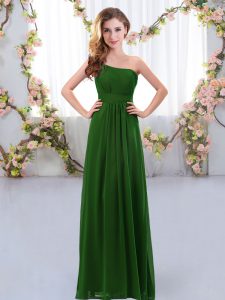 Modern Dark Green Dama Dress for Quinceanera Wedding Party with Ruching One Shoulder Sleeveless Zipper