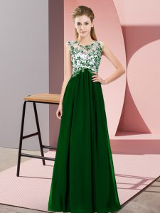 Romantic Beading and Appliques Quinceanera Court of Honor Dress Dark Green Zipper Sleeveless Floor Length
