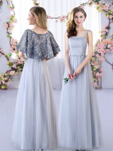 Enchanting Grey Vestidos de Damas Wedding Party with Appliques Straps Sleeveless Lace Up