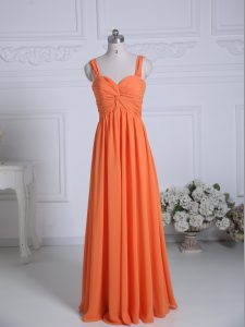 Orange Empire Straps Sleeveless Chiffon Floor Length Zipper Ruching Damas Dress