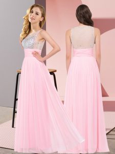 Baby Pink Sleeveless Chiffon Side Zipper Court Dresses for Sweet 16 for Wedding Party