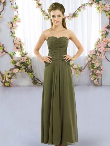 Elegant Olive Green Lace Up Sweetheart Ruching Vestidos de Damas Chiffon Sleeveless