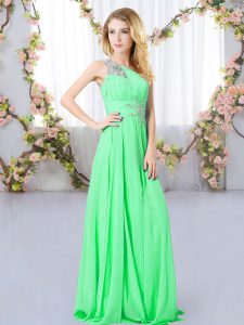 One Shoulder Sleeveless Damas Dress Floor Length Beading Green Chiffon