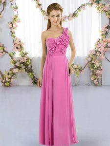 Spectacular Floor Length Empire Sleeveless Rose Pink Dama Dress Lace Up