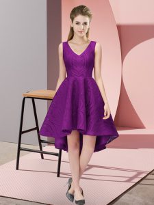 Attractive Purple Sleeveless Lace Zipper Quinceanera Court of Honor Dress for Wedding Party