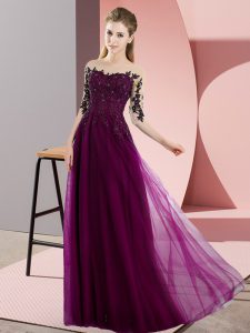 Chiffon Half Sleeves Floor Length Dama Dress and Beading and Lace