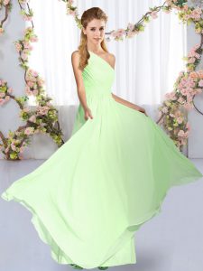 Affordable Floor Length Yellow Green Court Dresses for Sweet 16 One Shoulder Sleeveless Lace Up