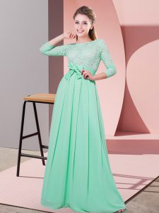 Apple Green 3 4 Length Sleeve Chiffon Side Zipper Quinceanera Dama Dress for Wedding Party