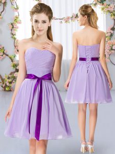 New Arrival Sleeveless Lace Up Mini Length Belt Dama Dress for Quinceanera