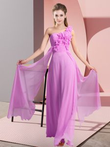 Lilac Quinceanera Court Dresses Wedding Party with Hand Made Flower One Shoulder Sleeveless Lace Up