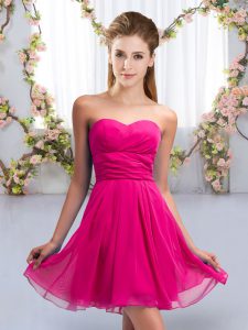 Simple Mini Length Lace Up Damas Dress Fuchsia for Wedding Party with Ruching