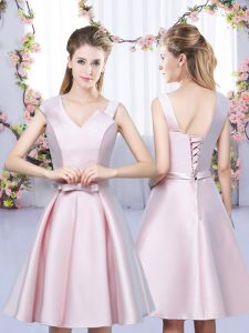 Glorious Mini Length A-line Sleeveless Baby Pink Dama Dress for Quinceanera Lace Up