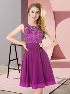 Purple Sleeveless Chiffon Backless Court Dresses for Sweet 16 for Wedding Party