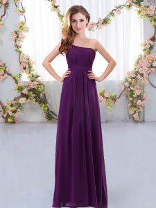 Comfortable Chiffon Sleeveless Floor Length Quinceanera Court Dresses and Ruching