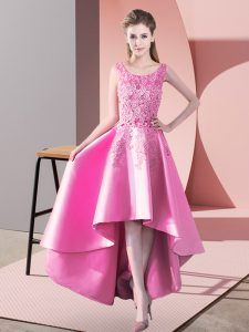 Rose Pink Sleeveless High Low Lace Zipper Dama Dress for Quinceanera