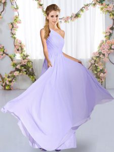 Ruching Dama Dress for Quinceanera Lavender Lace Up Sleeveless Floor Length