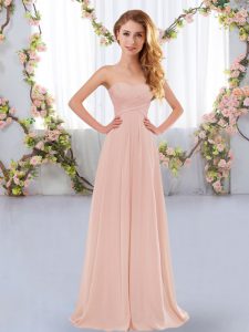 Smart Pink Empire Ruching Quinceanera Court of Honor Dress Lace Up Chiffon Sleeveless Floor Length
