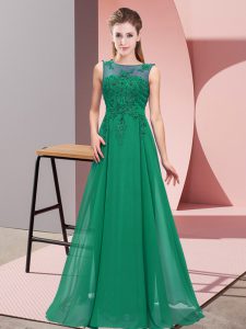 Best Dark Green Sleeveless Chiffon Zipper Quinceanera Court of Honor Dress for Wedding Party