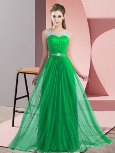 Free and Easy Green Empire Beading Court Dresses for Sweet 16 Lace Up Chiffon Sleeveless Floor Length