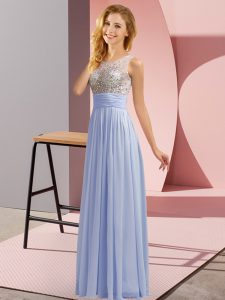 Vintage Chiffon Sleeveless Floor Length Quinceanera Court Dresses and Beading