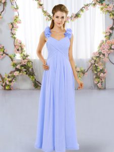 Suitable Hand Made Flower Quinceanera Court of Honor Dress Lavender Lace Up Sleeveless Floor Length