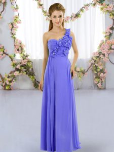 Glamorous Sleeveless Floor Length Hand Made Flower Lace Up Vestidos de Damas with Lavender